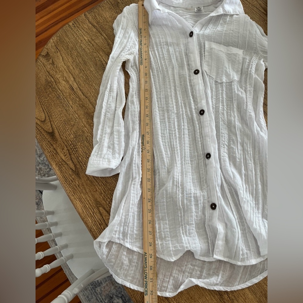 Mynah Swim Coverup Women’s  Small Long Sleeve Sheer White Button Up Dress - Picture 3 of 4